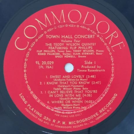 TEDDY WILSON - Town Hall Concert Vol.4 (COMMODORE FL20,029)