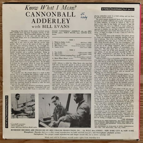 CANNONBALL ADDERLEY - Know What I Mean (INTERDISC RLP9433)