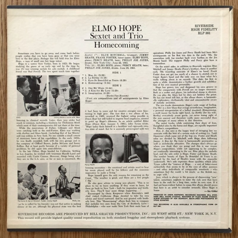 ELMO HOPE - Homecoming (RIVERSIDE RLP381) | ナカノ