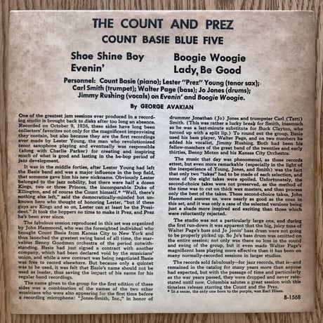 COUNT BASIE & LESTER YOUNG - The Count and Prez (COLUMBIA B-1568) 7inch EP