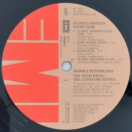 MONICA ZETTERLUND - It Only Happens Every Time (EMI 7C062-35454)