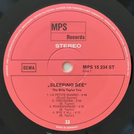BILLY TAYLOR - Sleeping Bee (MPS MPS15234ST)