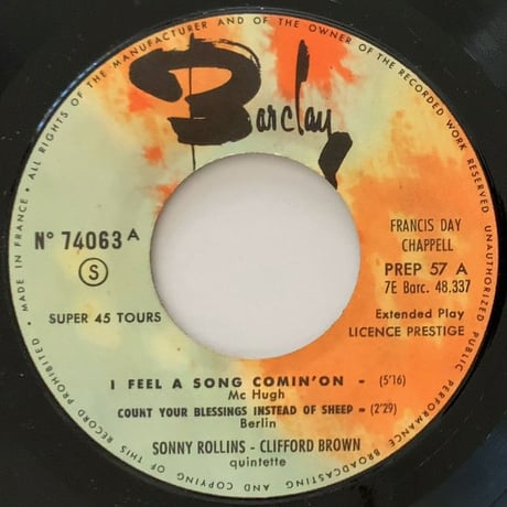 SONNY ROLLINS & CLIFFORD BROWN - Sonny Rollins et Clifford Brown (BARCLAY 74 063) 7inch EP