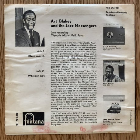 ART BLAKEY & THE JAZZ MESSENGERS - Blues March / Whisper Not (FONTANA 460 642TE) 7inch EP