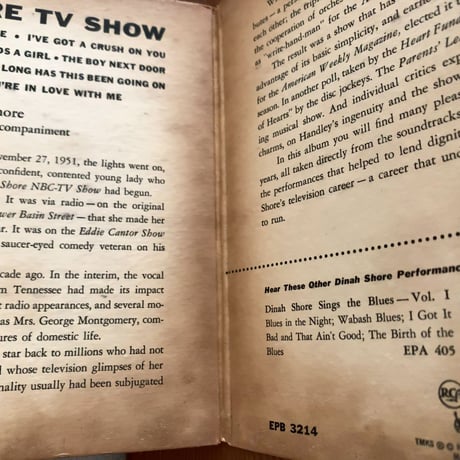 DINAH SHORE - Dinah Shore TV Show (RCA VICTOR EPB-3214) 7inch EP