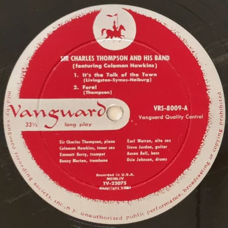 SIR CHARLES THOMPSON - feat. Coleman Hawkins (VANGUARD VRS8009)