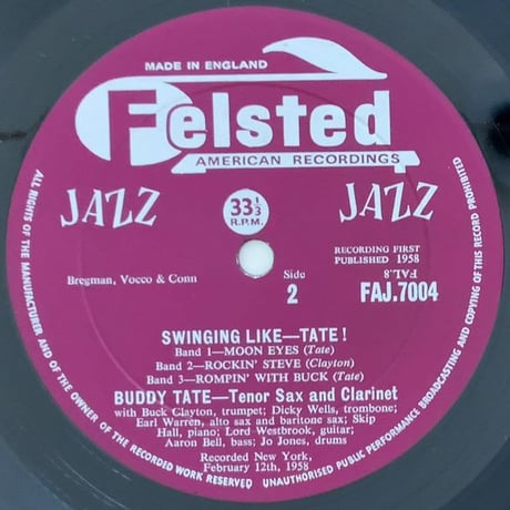 BUDDY TATE - Swinging Like Tate! (FELSTED FAJ7004) MONO