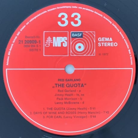 RED GARLAND - The Quota (MPS/BASF 21 20909-1)