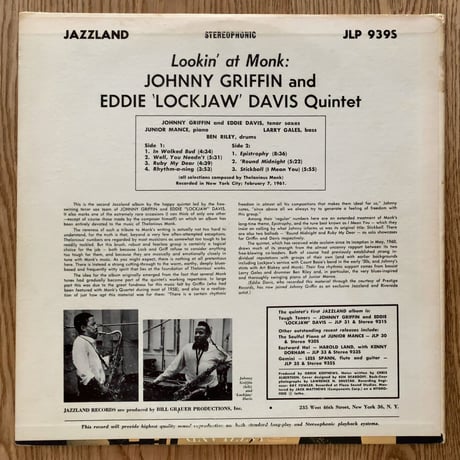 JOHNNY GRIFFIN AND EDDIE 'LOCKJAW' DAVIS - Lookin' At Monk! (JAZZLAND JLP939S)