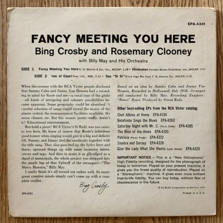 BING CROSBY & ROSEMARY CLOONEY - Fancy Meeting You Here (RCA VICTOR EPA4331) 7inch EP