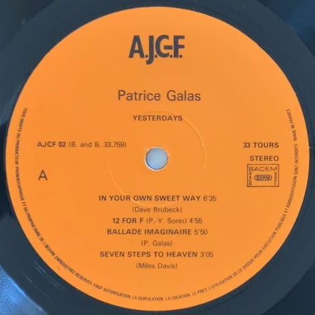 PATRICE GALAS - Yesterdays (A.J.G.F. AJCF02)