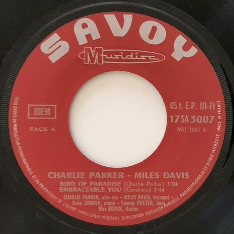 CHARLIE PARKER - MILES DAVIS - Jazz Masters (MUSIDISC/SAVOY 17SA3007) 7inch EP