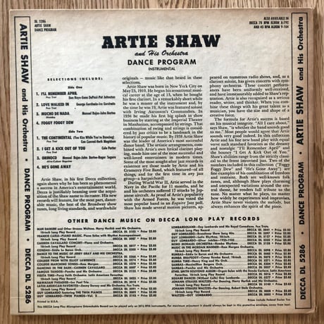 ARTIE SHAW - Dance Program (DECCA DL5286)