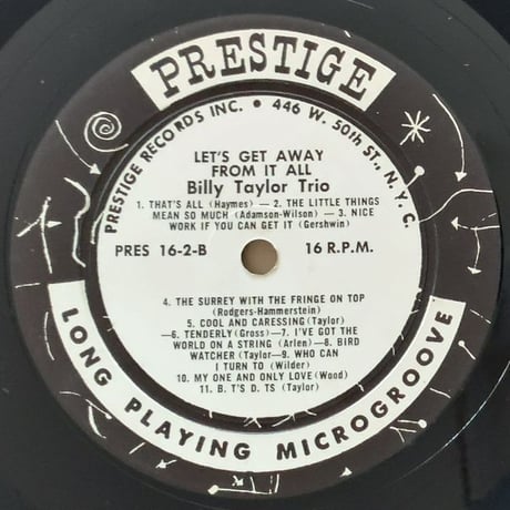 BILLY TAYLOR - Let's Get Away From It All (PRESTIGE PRES16-2)