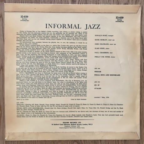 ELMO HOPE - Informal Jazz (ESQUIRE 32-039) UK