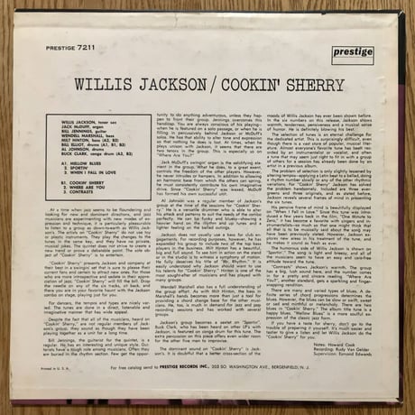WILIS JACKSON - Cookin' Sherry (PRESTIGE PRLP7211)