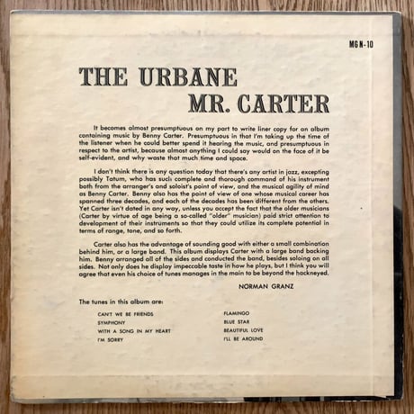 BENNY CARTER - The Urbane Mr. Carter (NORGRAN MGN-10)