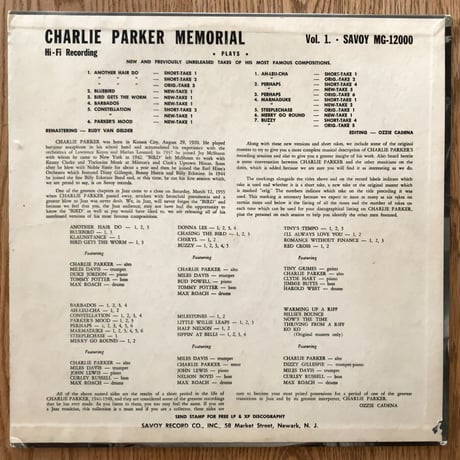 CHARLIE PARKER - Charlie Parker Memorial (SAVOY MG12000)