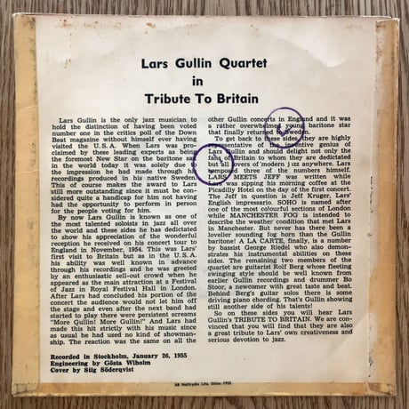LARS GULLIN - Tribute To Britain (METRONOME MEP105) 7inch EP
