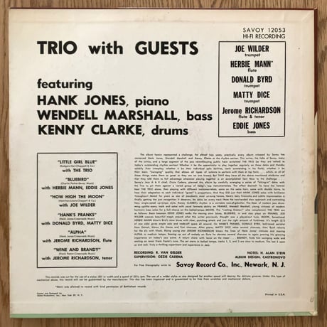 HANK JONES - The Trio with Guests (SAVOY MG12053)