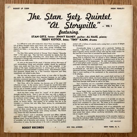 STAN GETZ - At Storyville (ROOST RLP2209)