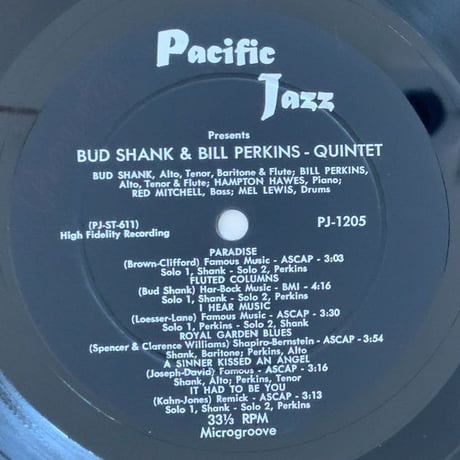 BUD SHANK - Bud Shank Quintet(昼夜) (PACIFIC JAZZ PJ-1205)