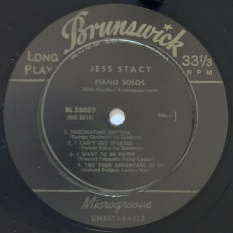 JESS STACY - Piano Solos (BRUNSWICK BL58029)