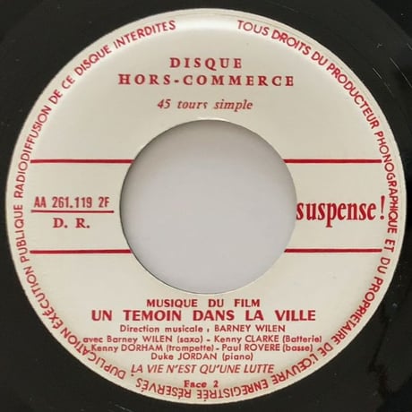 BARNEY WILEN - Un Temoin Dans La Ville (CINEMONDE AA261.119 1F) 7inch EP