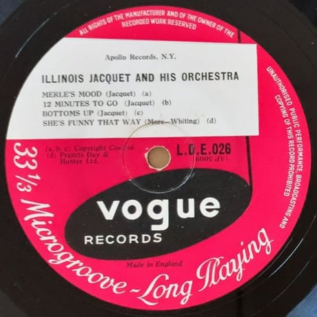 ILLINOIS JACQUET - His Tenor Sax and His Orchestra (VOGUE L.D.E.026)