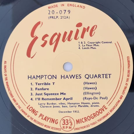 HAMPTON HAWES - Hampton Hawes Quartet (ESQUIRE 20-079) UK