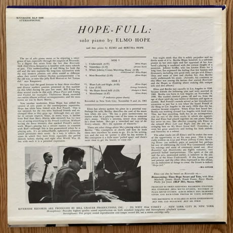ELMO HOPE - Hope-Full (RIVERSIDE RLP9408)