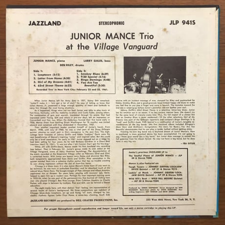 JUNIOR MANCE - at The Village Vanguard (JAZZLAND JLP941)