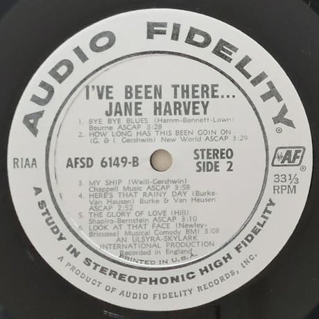 JANE HARVEY - I've Been There (AUDIO FIDELITY AFSD6149)