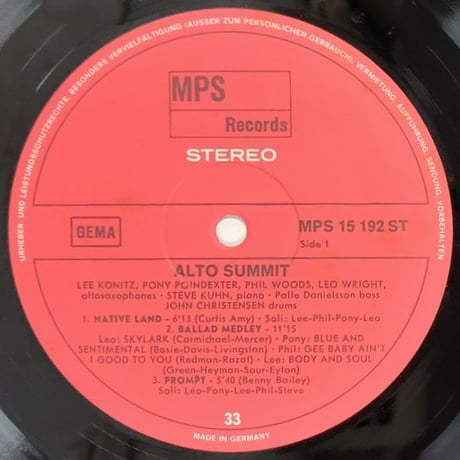 LEE KONITZ / PHIL WOODS - Alto Summit (MPS MPS15192ST)