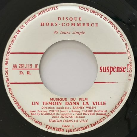BARNEY WILEN - Un Temoin Dans La Ville (CINEMONDE AA261.119 1F) 7inch EP