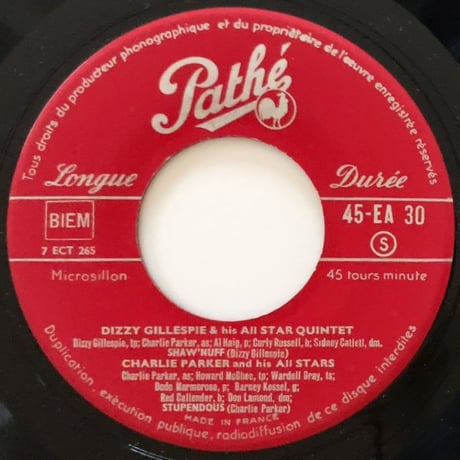 DIZZY GILLESPIE / CHARLIE PARKER (PATHE 45EA30) 7inch EP