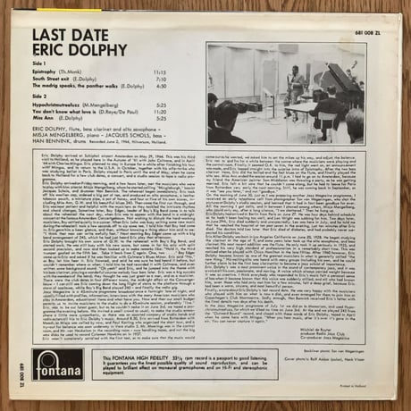 ERIC DOLPHY - Last Date (FONTANA 681 008ZL)
