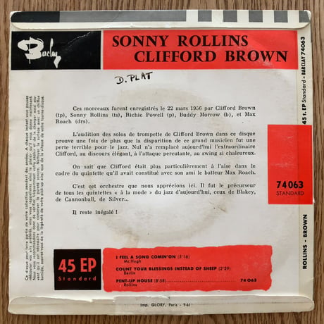 SONNY ROLLINS & CLIFFORD BROWN - Sonny Rollins et Clifford Brown (BARCLAY 74 063) 7inch EP