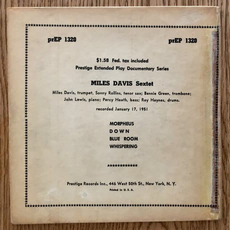 MILES DAVIS - Miles Davis Sextet (PRESTIGE PREP1320) 7inch EP