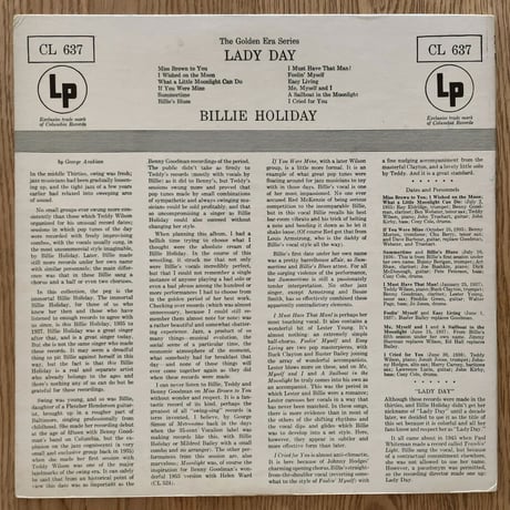 BILLIE HOLIDAY - Lady Day (COLUMBIA CL637)