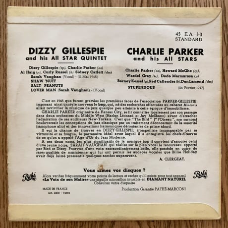 DIZZY GILLESPIE / CHARLIE PARKER (PATHE 45EA30) 7inch EP