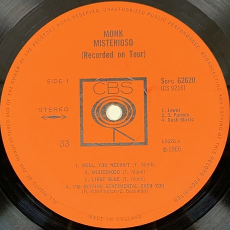 THELONIOUS MONK - Misterioso (CBS 6260) UK MONO