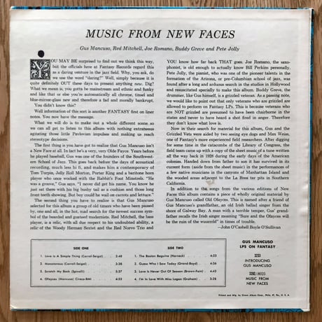 GUS MANCUSO - Music From New Faces (FANTASY 8022)