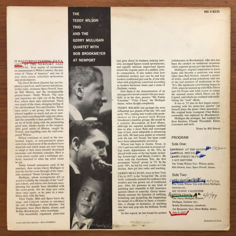 TEDDY WILSON & GERRY MULLIGAN - at Newport (VERVE MGV-8235)