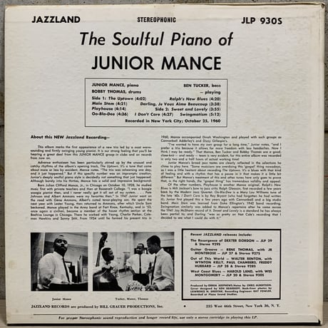 JUNIOR MANCE - The Soulful Piano Of (JAZZLAND JLP930S)