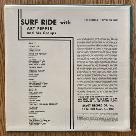 ART PEPPER - Surf Ride (SAVOY MG12089)