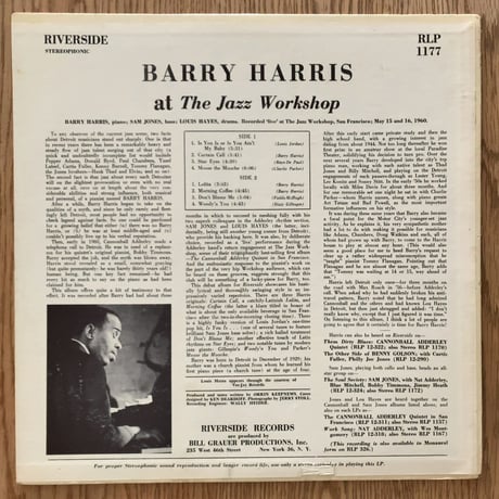 BARRY HARRIS - at The Jazz Workshop (RIVERSIDE RLP1177)
