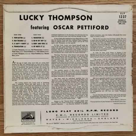 LUCKY THOMPSON - featuring Oscar Pettiford (HIS MASTER'S VOICE CLP.1237)