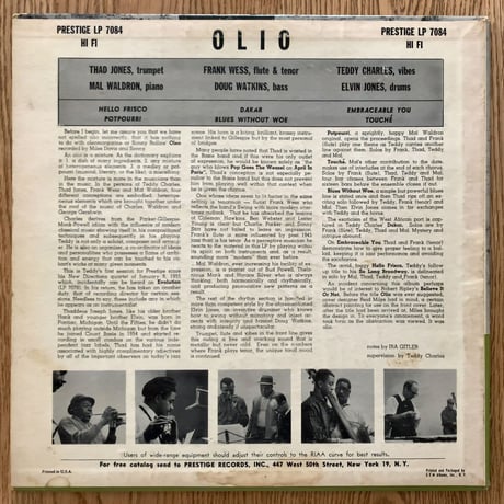 THAD JONES - Olio (PRESTIGE PRLP7084)