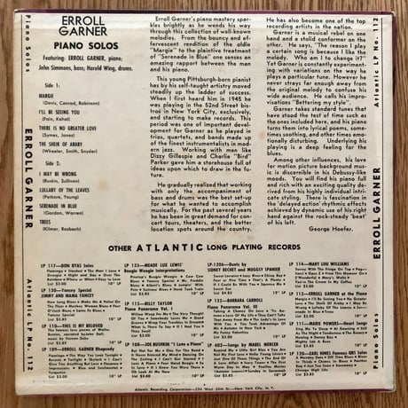 ERROLL GARNER - Piano Solos (ATLANTIC LP112)